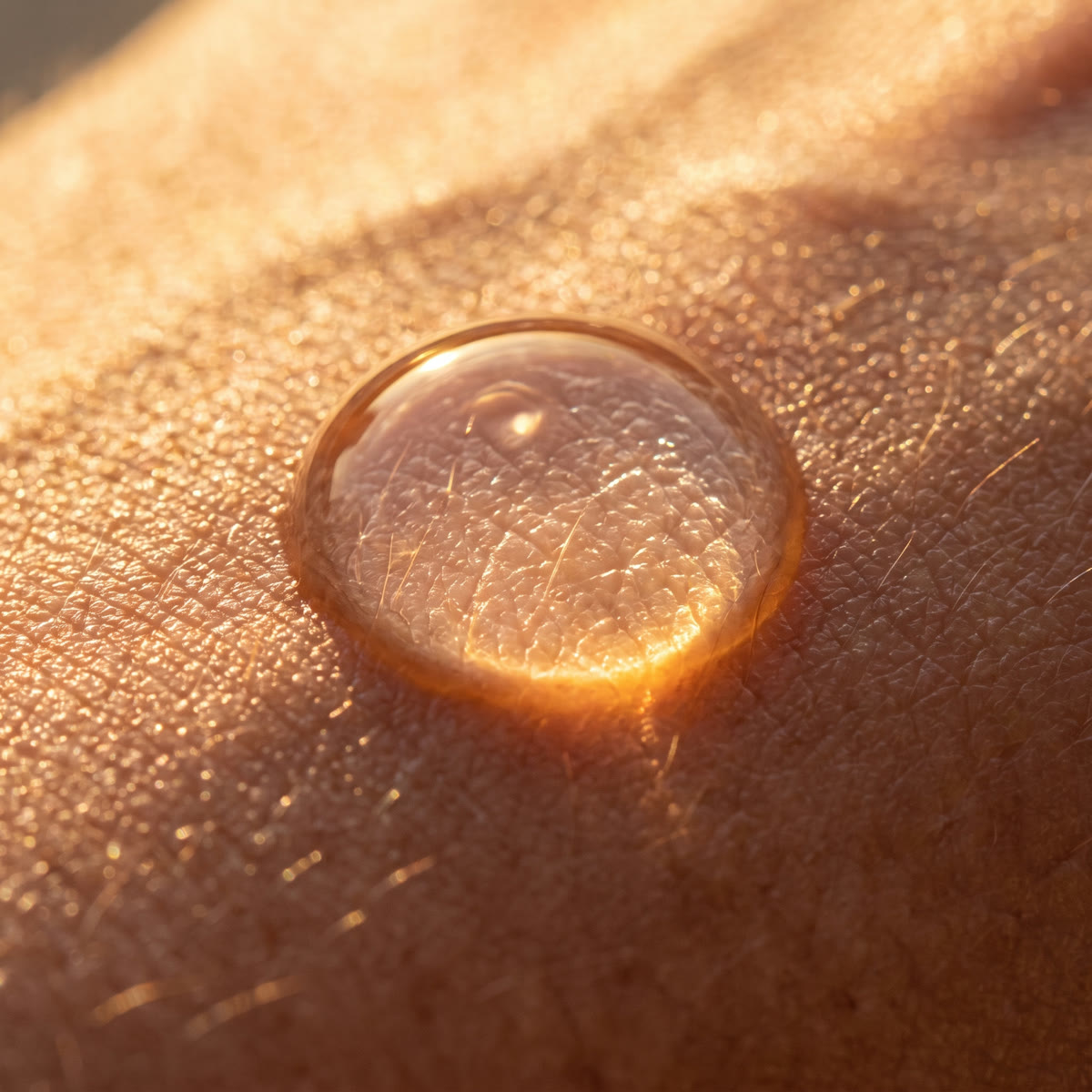 Hyaluronic acid droplet on skin